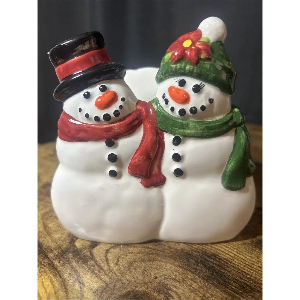 Snowfolk Napkin Holder Publix Holiday Collectible Ceramic Snowmen Red Green NIB